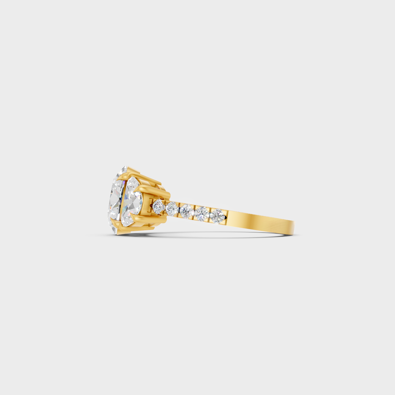 Yellow Gold Oval Diamond Bridal Ring With Half Moon Stones