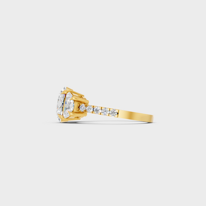 Yellow Gold Oval Diamond Bridal Ring With Half Moon Stones