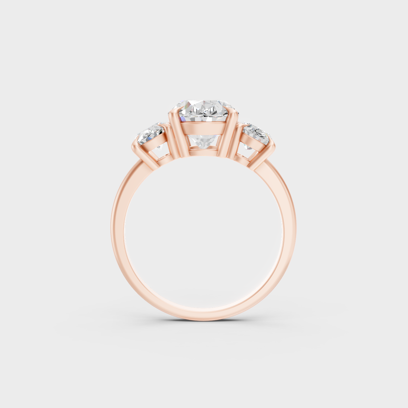 Ethical Lab Grown Oval Three Stone Ring In Rose Gold