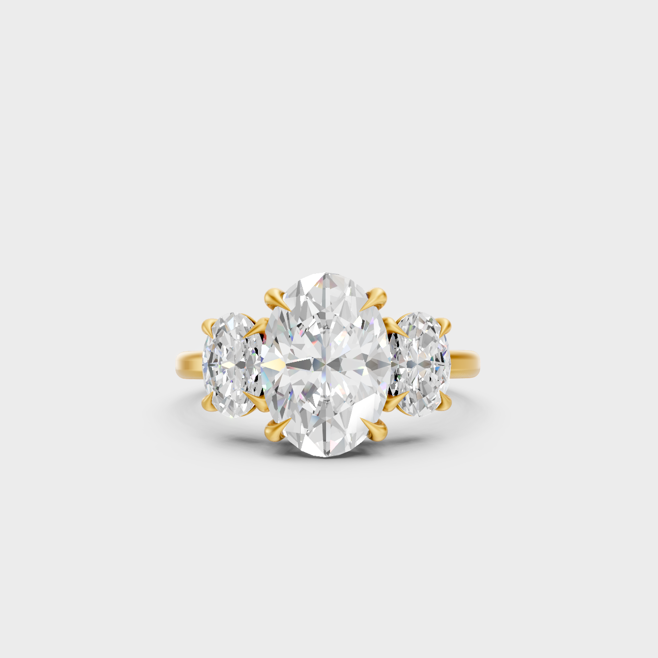 Luxury Oval Three Stone Diamond Ring In Yellow Gold Elegant Jewelry