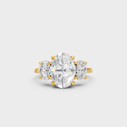 Luxury Oval Three Stone Diamond Ring In Yellow Gold Elegant Jewelry