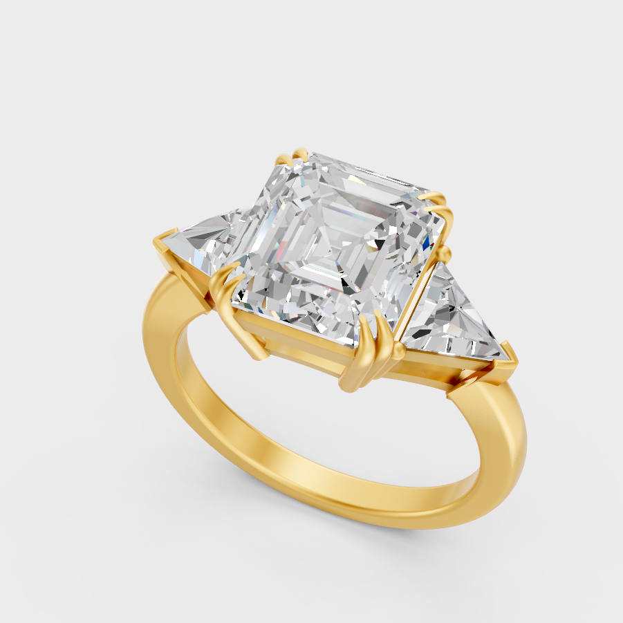 4.8 Carat Square Emerald Diamond Ring In Yellow Gold Fine Jewelry