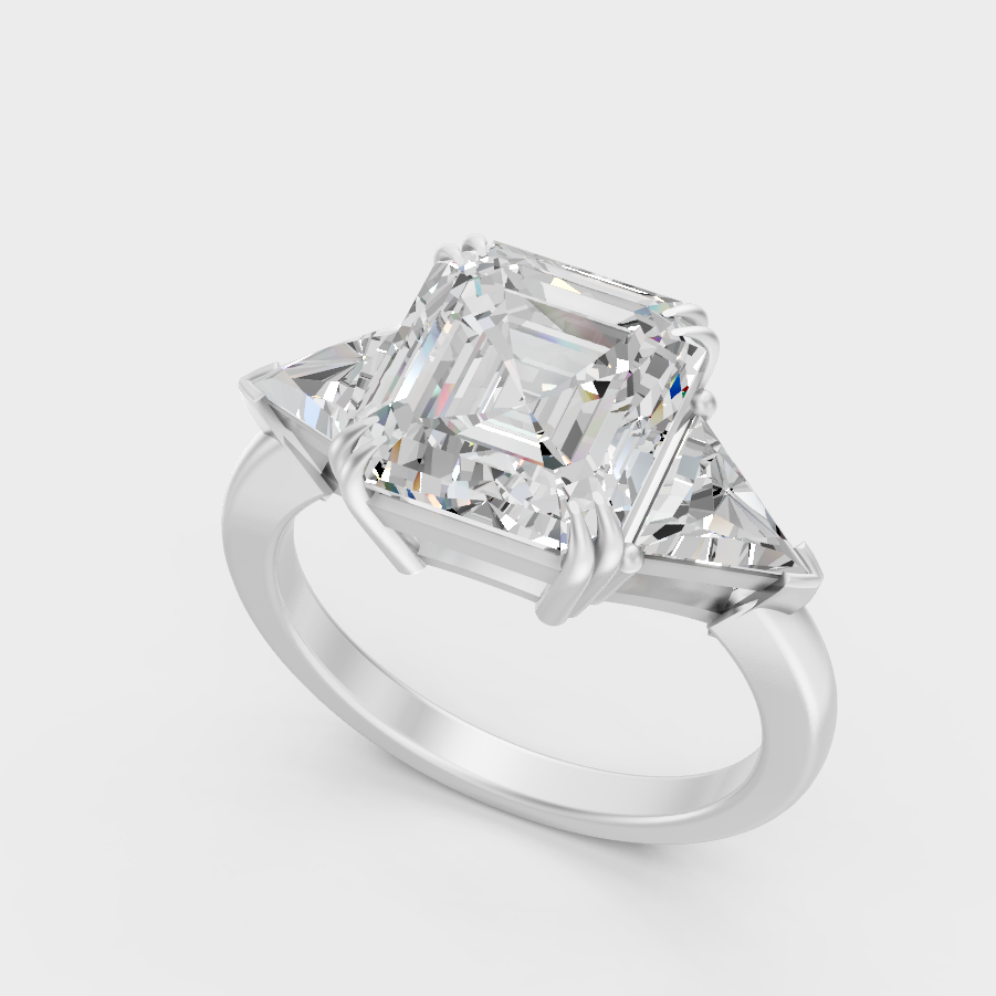 Platinum Square Emerald And Triangle Cut Diamond Ring Timeless Elegance