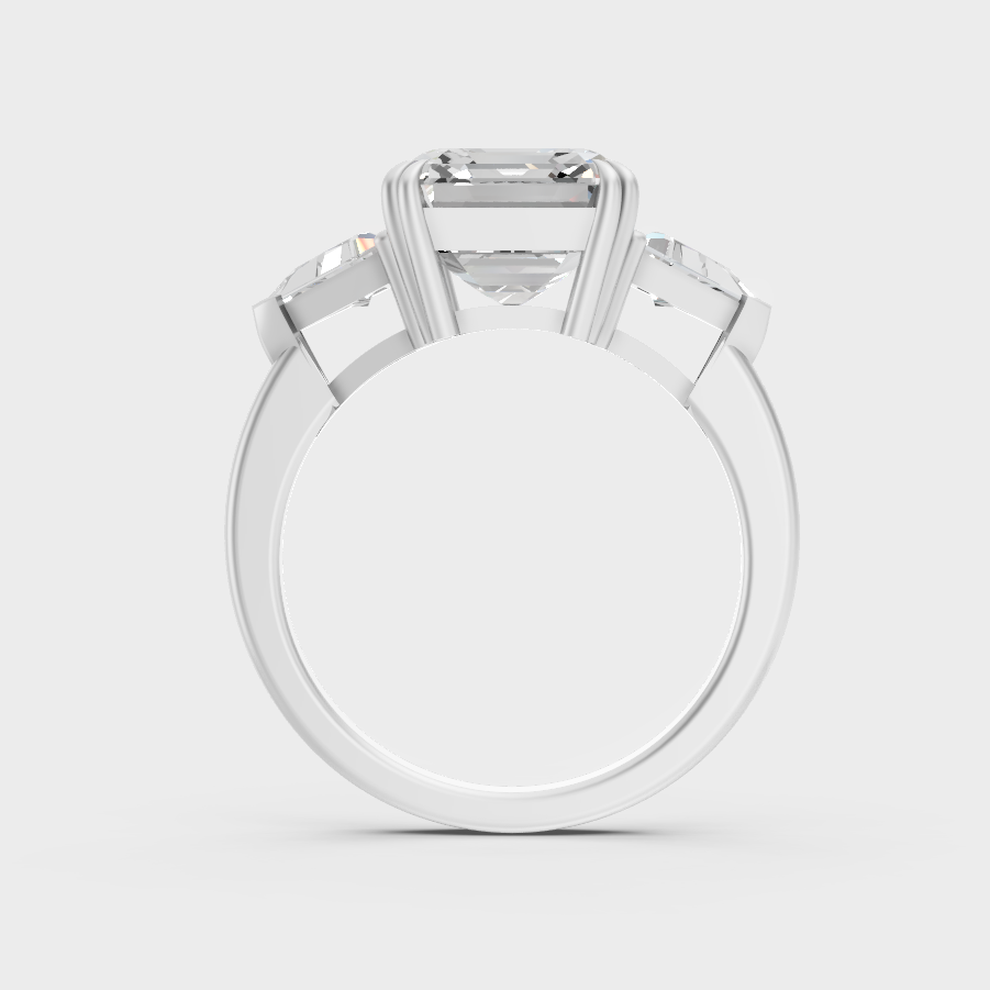 White Gold Square Emerald Proposal Ring With Brilliant Triangle Diamonds