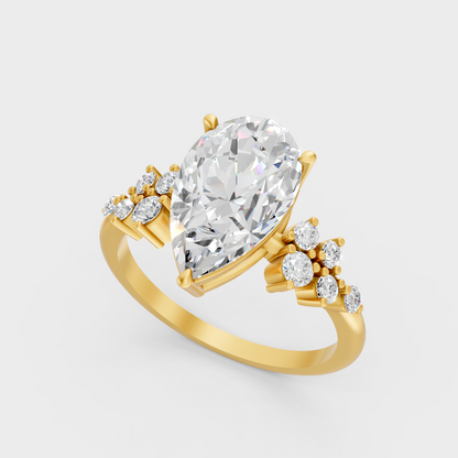 3.38 Ct Pear Diamond Ring In Yellow Gold Fine Jewelry