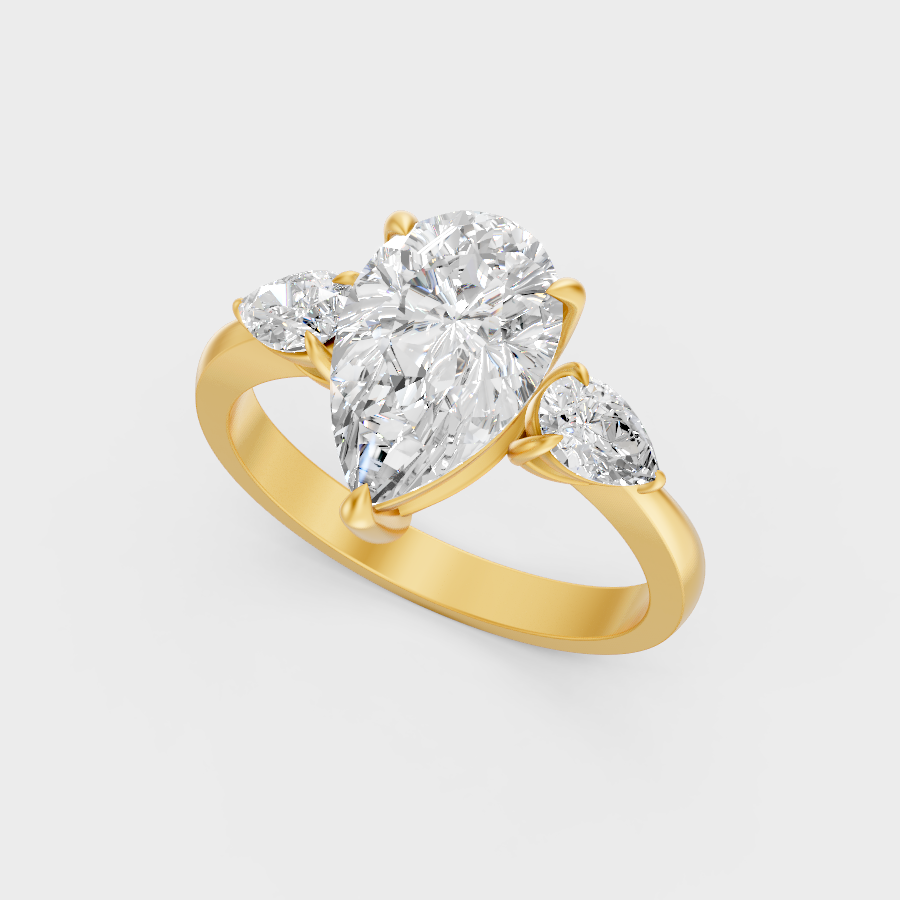 3.70 Ct Pear Diamond Ring In Yellow Gold Fine Jewelry