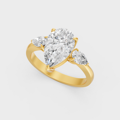 3.70 Ct Pear Diamond Ring In Yellow Gold Fine Jewelry