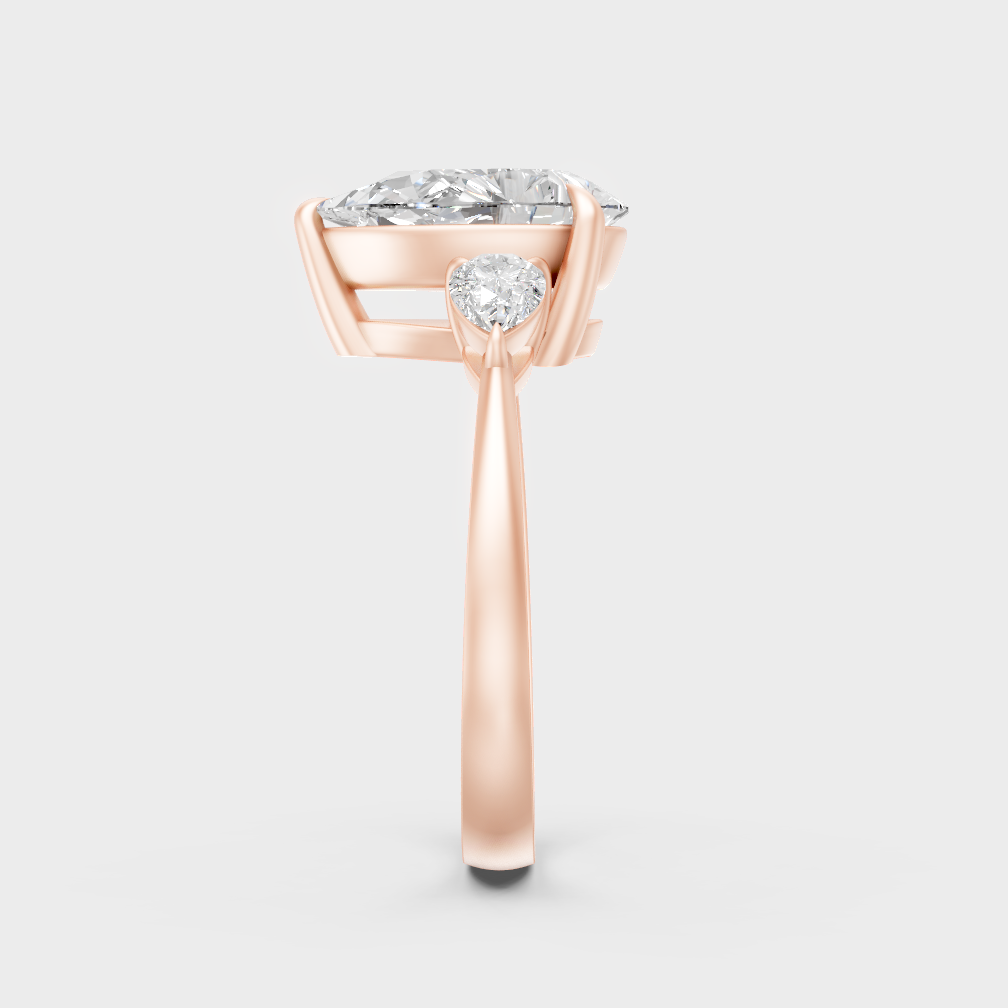Pear Cut Lab Diamond Three Stone Ring In Rose Gold Elegant Design