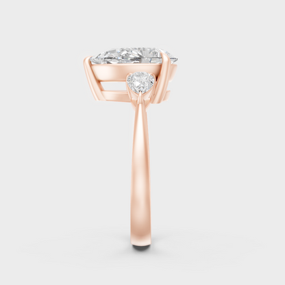 Pear Cut Lab Diamond Three Stone Ring In Rose Gold Elegant Design