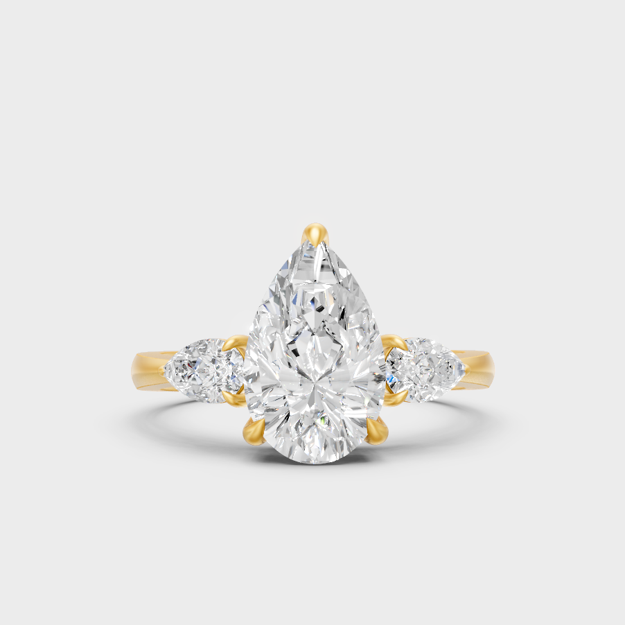 Luxury Pear Diamond Three Stone Ring In Yellow Gold Elegant Jewelry