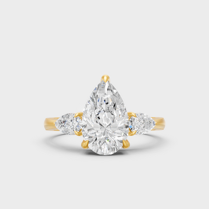 Luxury Pear Diamond Three Stone Ring In Yellow Gold Elegant Jewelry