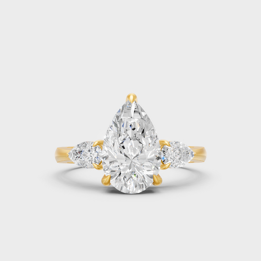 Luxury Pear Diamond Three Stone Ring In Yellow Gold Elegant Jewelry