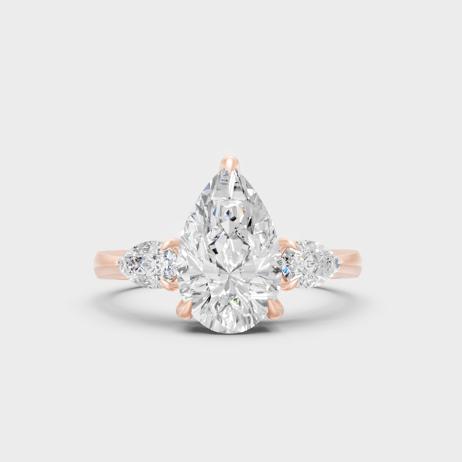 Ethical Lab Grown Pear Three Stone Ring In Rose Gold