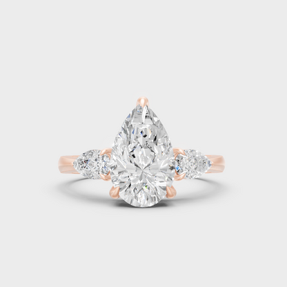 Ethical Lab Grown Pear Three Stone Ring In Rose Gold