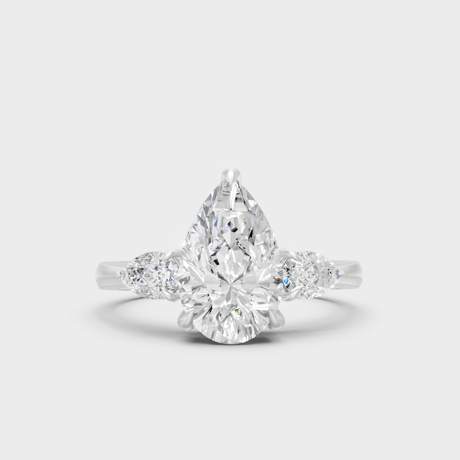 White Gold Pear Engagement Ring With Certified Lab Diamonds