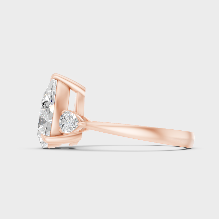 Rose Gold Pear Lab Grown Diamond Three Stone Ring Luxury Style