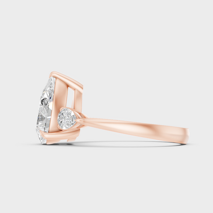 Rose Gold Pear Lab Grown Diamond Three Stone Ring Luxury Style