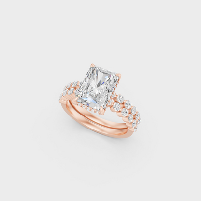 Rose Gold Radiant Lab Grown Diamond Ring Set Elegant Luxury Style