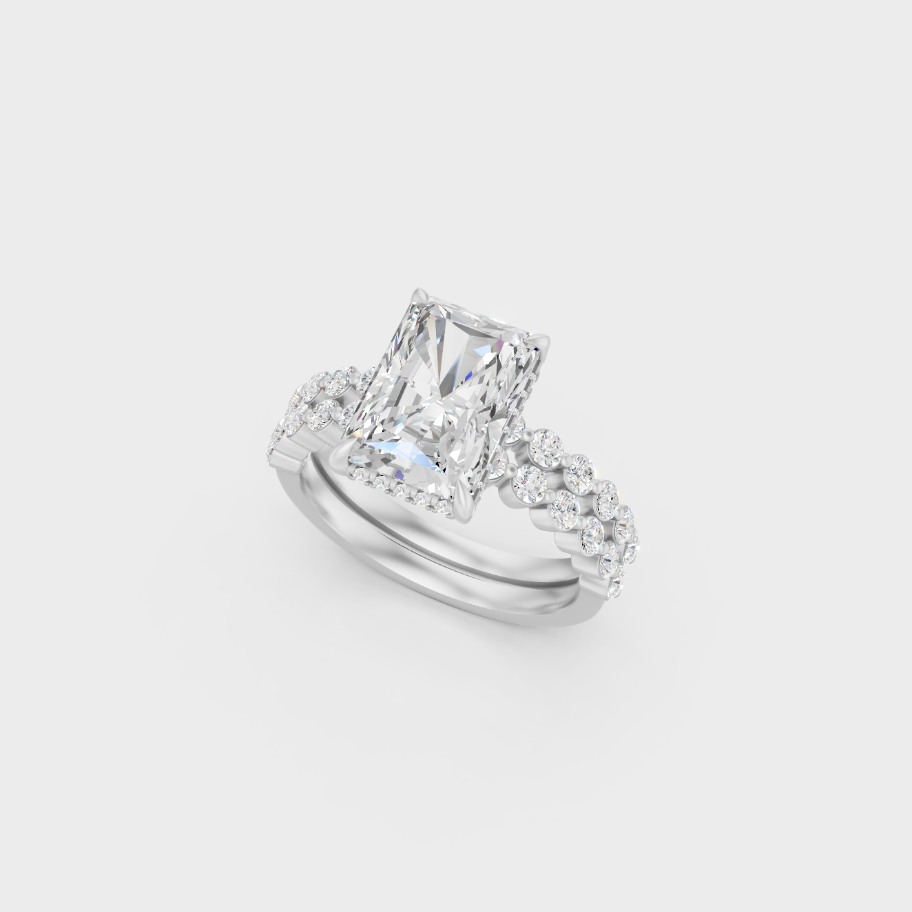 White Gold Radiant Engagement Ring Set With Certified Lab Diamonds