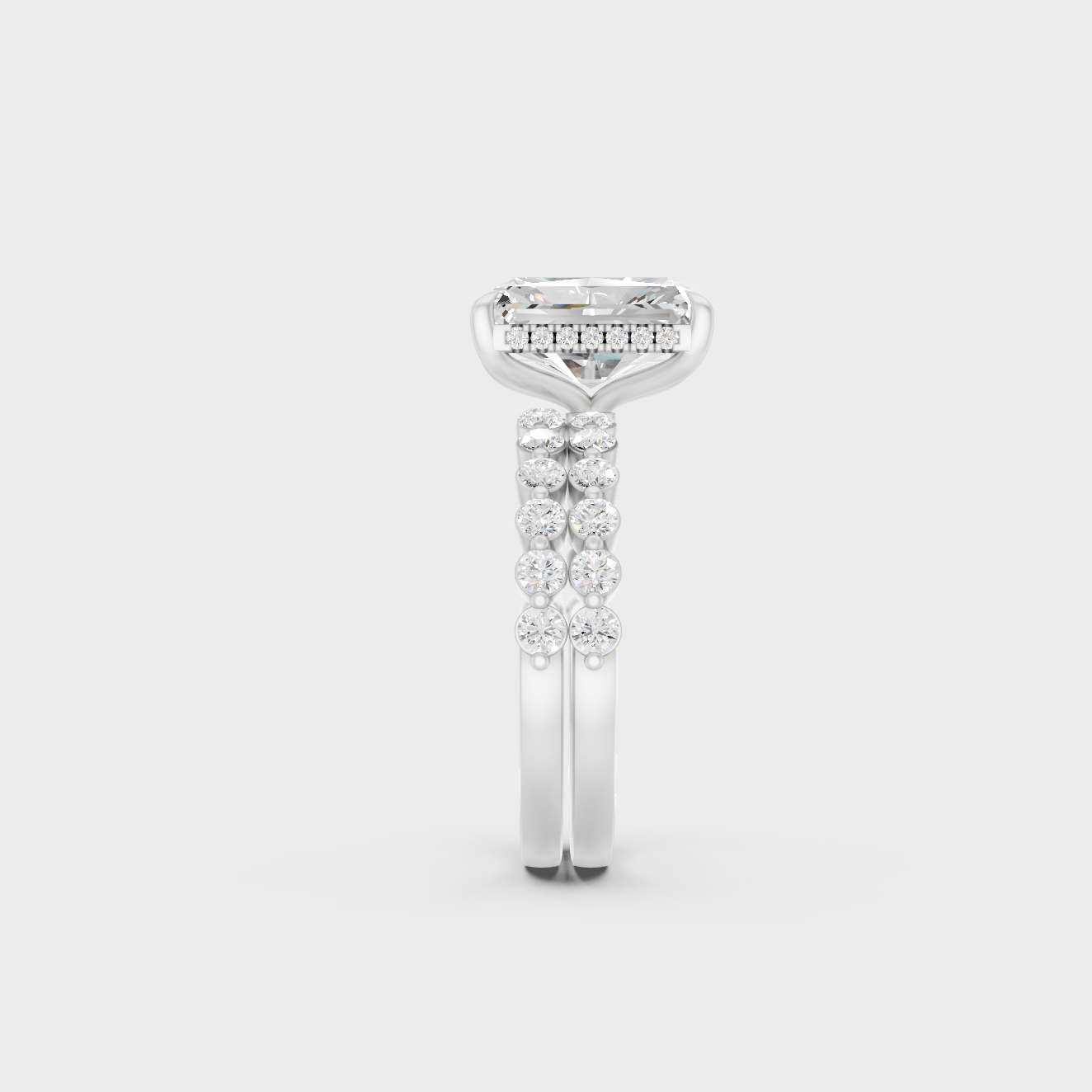 White Gold Radiant Diamond Ring Set For Modern Elegance