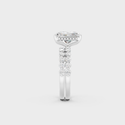 White Gold Radiant Diamond Ring Set For Modern Elegance