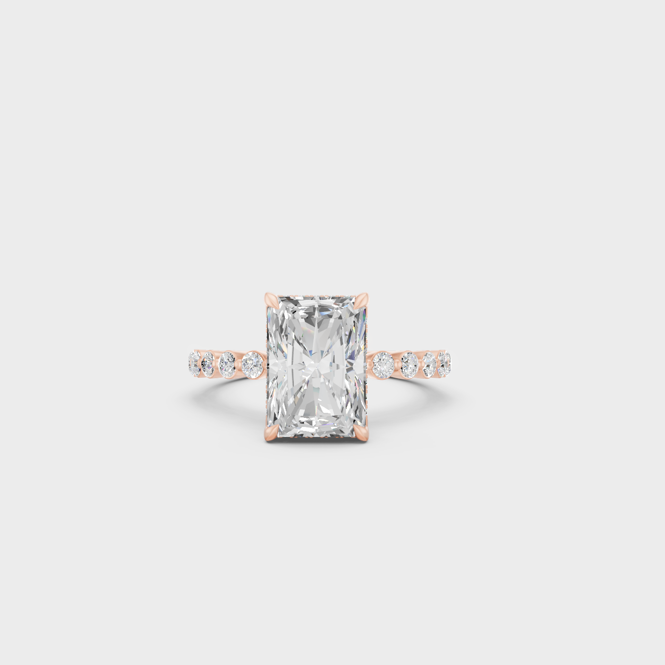 Rose Gold Luxury Radiant Diamond Wedding Ring Set