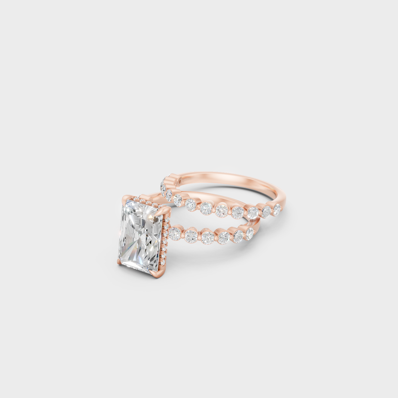 Radiant Cut Lab Diamond Ring Set In Rose Gold Elegant Design