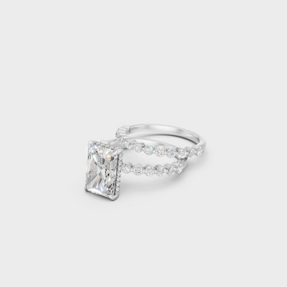 White Gold Radiant Proposal Ring Set With Brilliant Sparkle