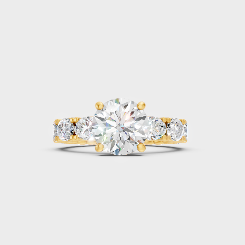 5.33 Ct Round Oval Diamond Ring In Yellow Gold Fine Jewelry