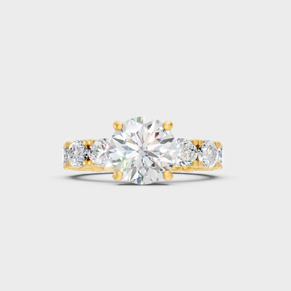 5.33 Ct Round Oval Diamond Ring In Yellow Gold Fine Jewelry