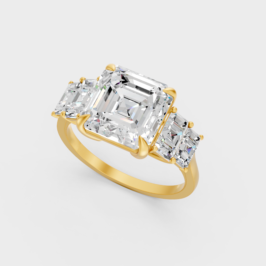 6.07 Ct Asscher Diamond Ring In Yellow Gold Fine Jewelry