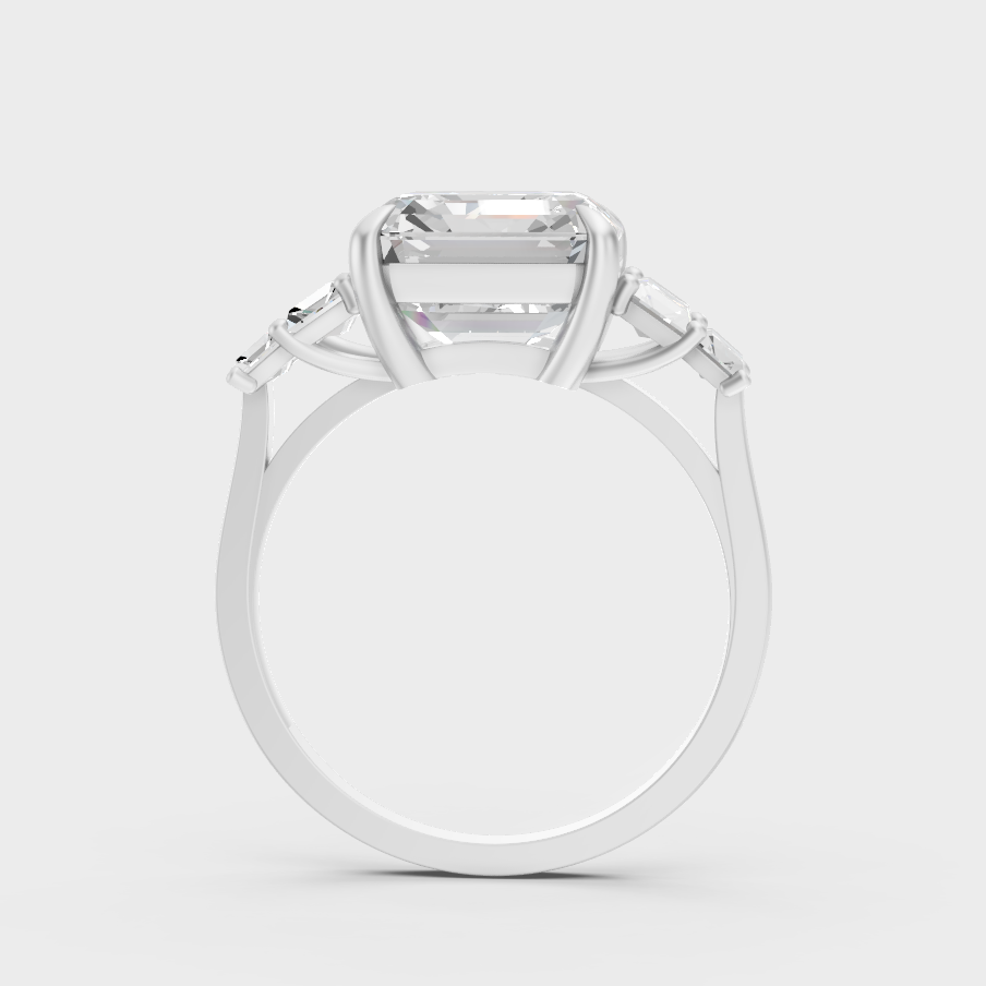 White Gold Asscher Proposal Ring With Brilliant Baguette Sparkle