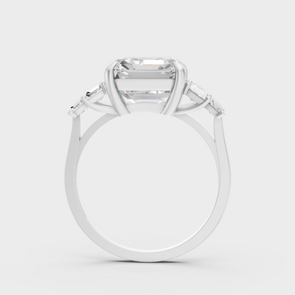White Gold Asscher Proposal Ring With Brilliant Baguette Sparkle