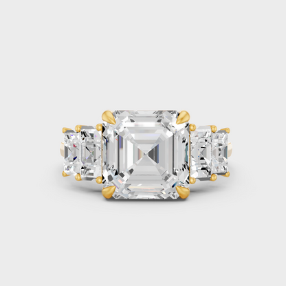 Luxury Asscher Diamond Solitaire Ring In Yellow Gold With Baguette Accents