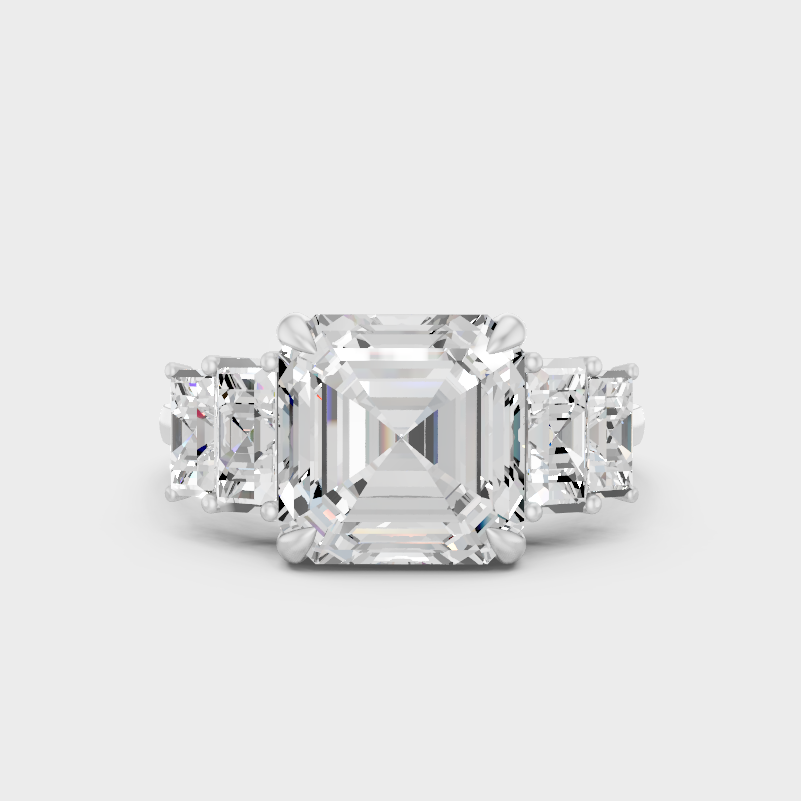 White Gold Asscher Engagement Ring With Certified Baguette Diamonds