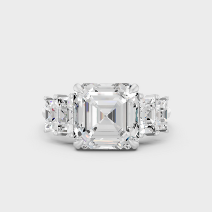 White Gold Asscher Engagement Ring With Certified Baguette Diamonds