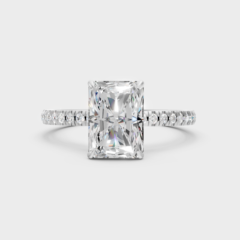 White Gold Radiant Engagement Ring With Certified Round Diamonds