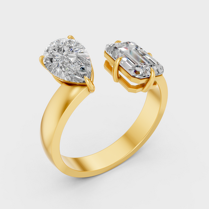 2.3 Ct Emerald Pear Toi Et Moi Ring In Yellow Gold Luxury Design