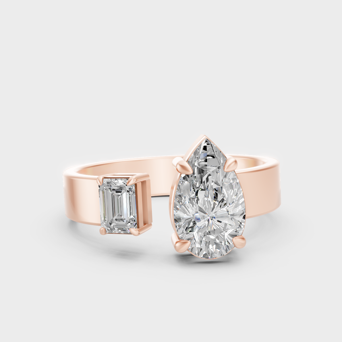 Premium Emerald Pear Lab Diamond Ring In Rose Gold
