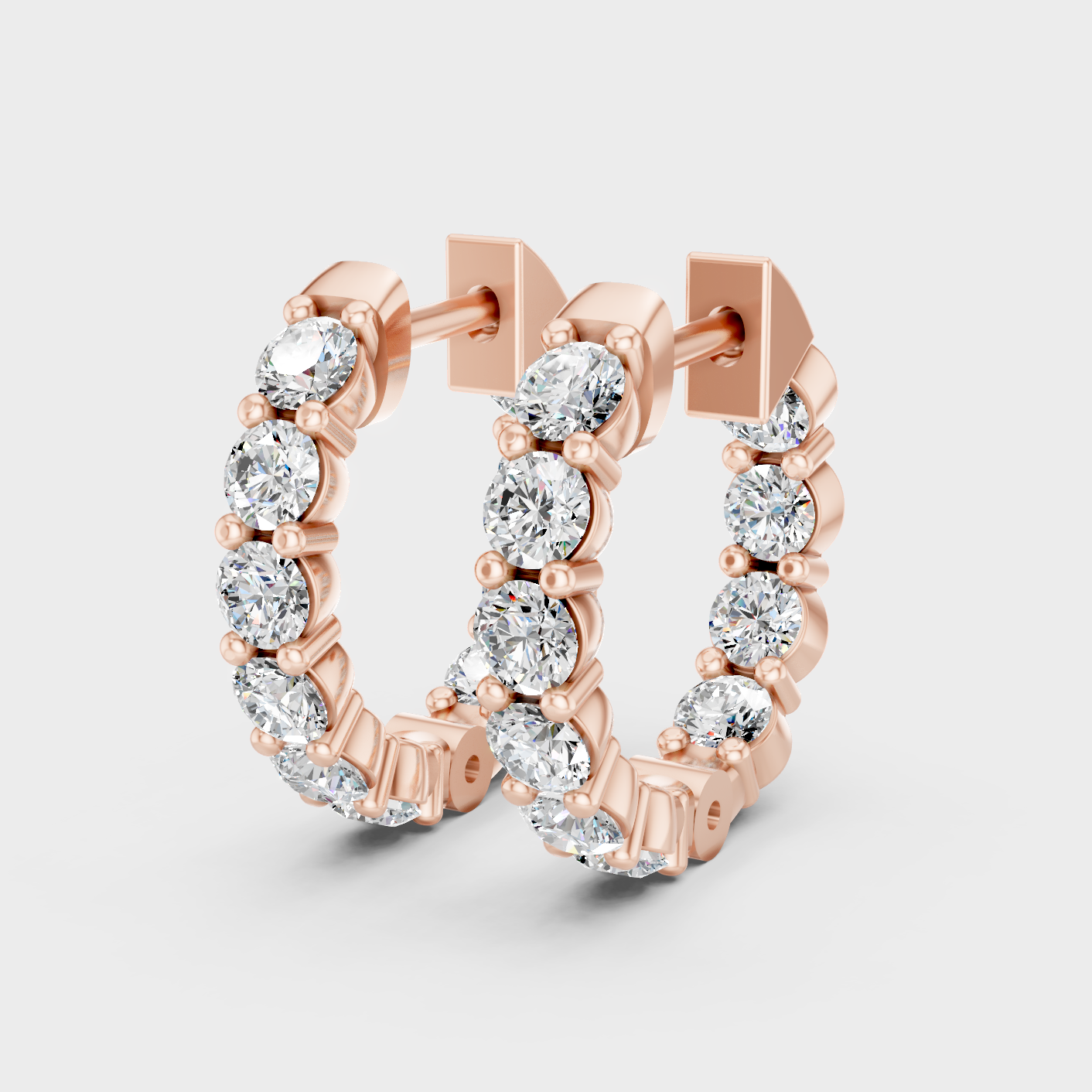 Rose Gold Round Diamond Hoop Earrings 1.60 Ct Everyday Elegant Jewelry