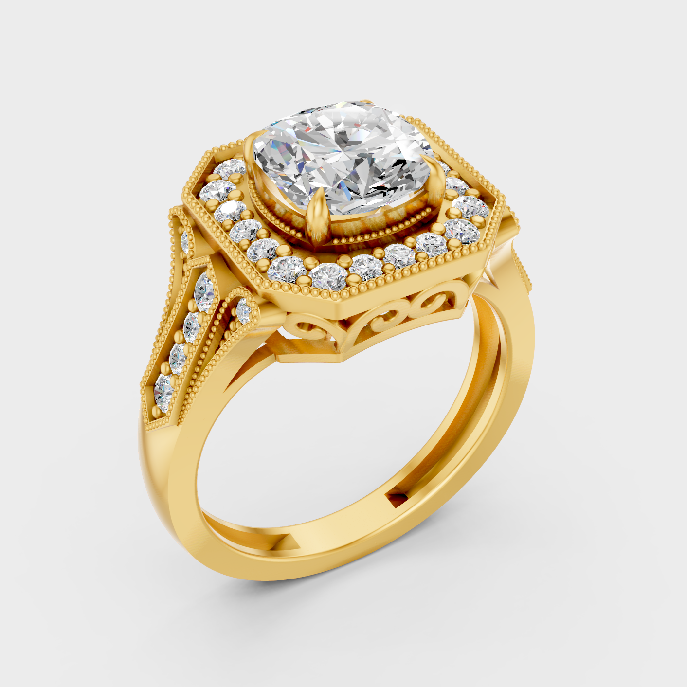 2.49 Ct Cushion Diamond Halo Ring In Yellow Gold Fine Jewelry