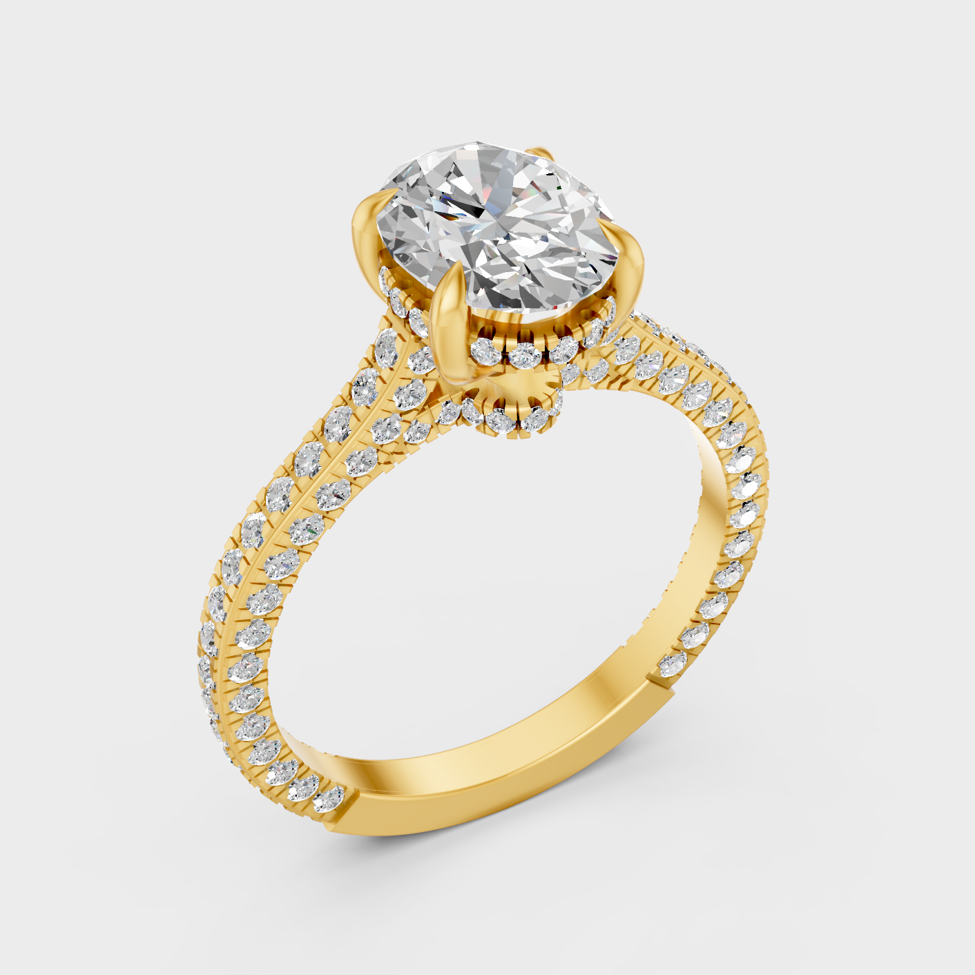 3.1 Ct Oval Diamond Halo Ring In Yellow Gold Fine Jewelry