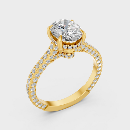 3.1 Ct Oval Diamond Halo Ring In Yellow Gold Fine Jewelry