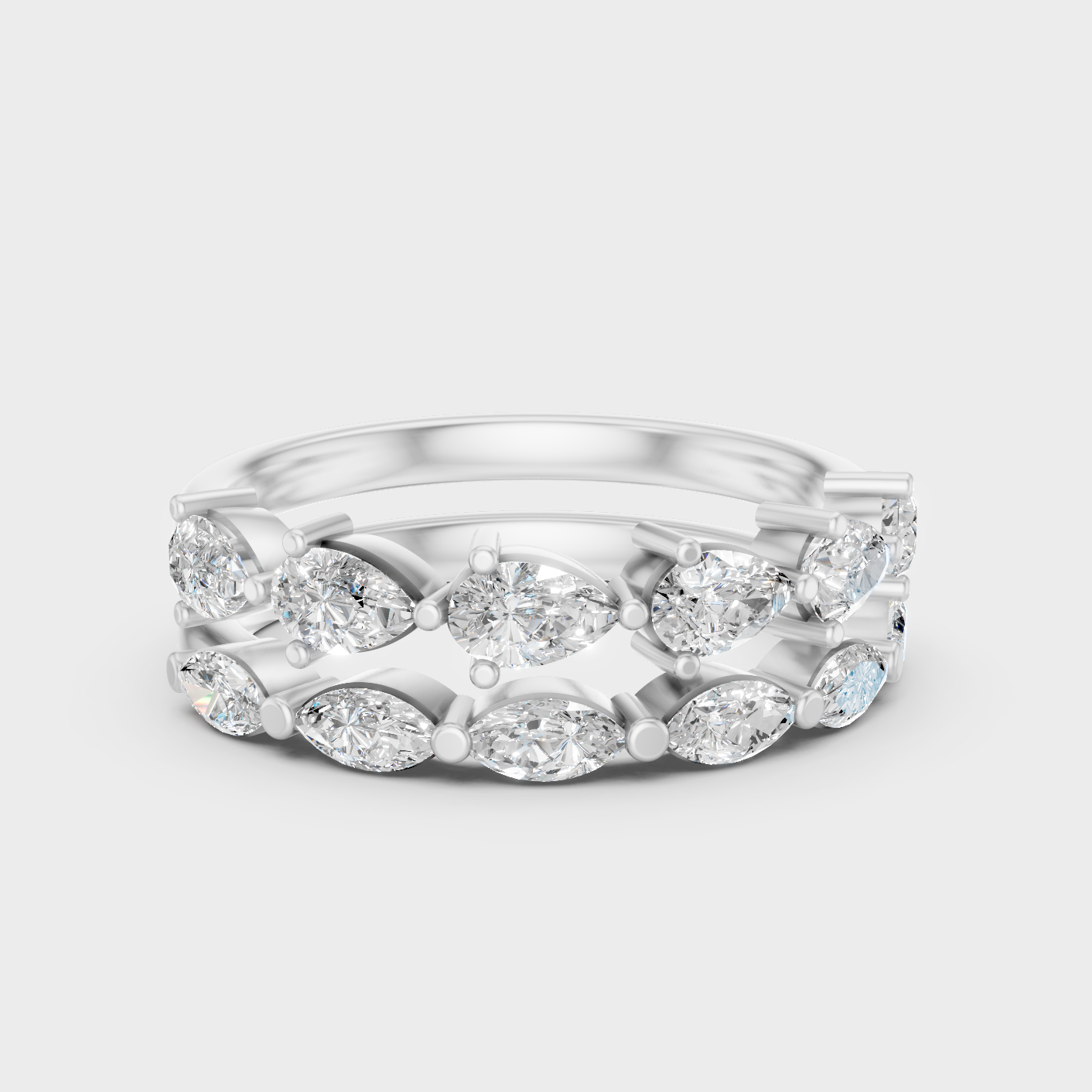 White Gold Marquise Pear Diamond Band Set With Certified Lab Diamonds