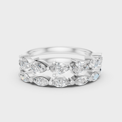 White Gold Marquise Pear Diamond Band Set With Certified Lab Diamonds