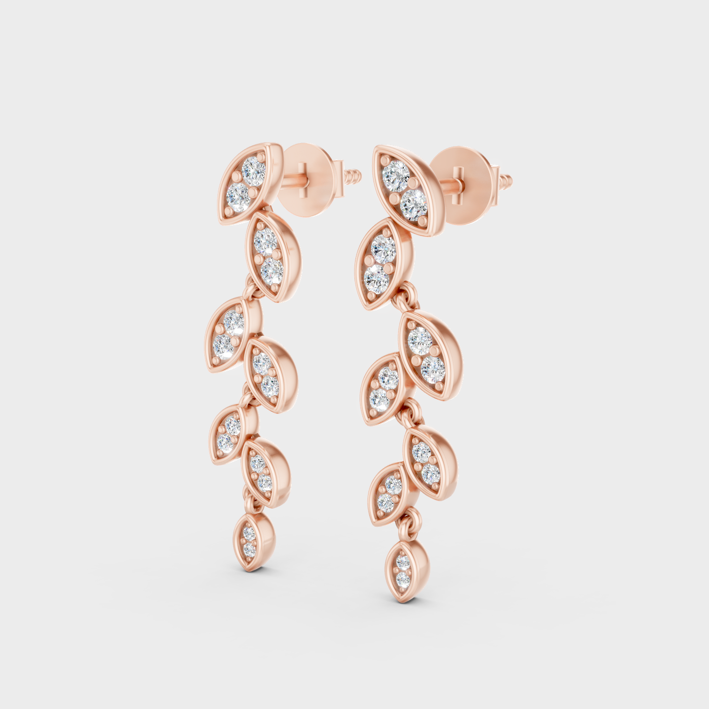 Rose Gold Round Diamond Dangler Earrings 0.225 Ct Each Ethical Lab Grown Jewelry