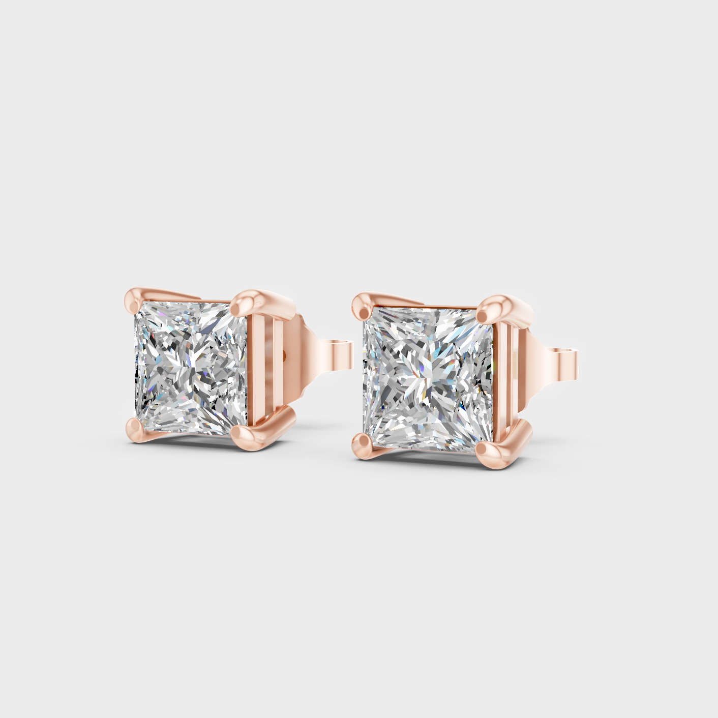 Rose Gold Princess Diamond Earrings 2 To 10 Ct Everyday Elegant Jewelry
