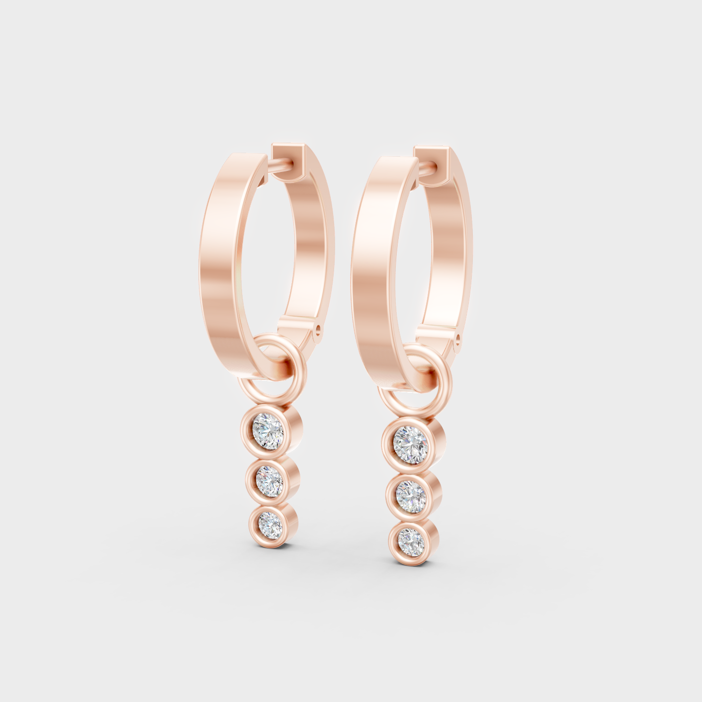 Rose Gold Round Diamond Dangler Earrings 0.095 Ct Each Ethical Lab Grown Jewelry