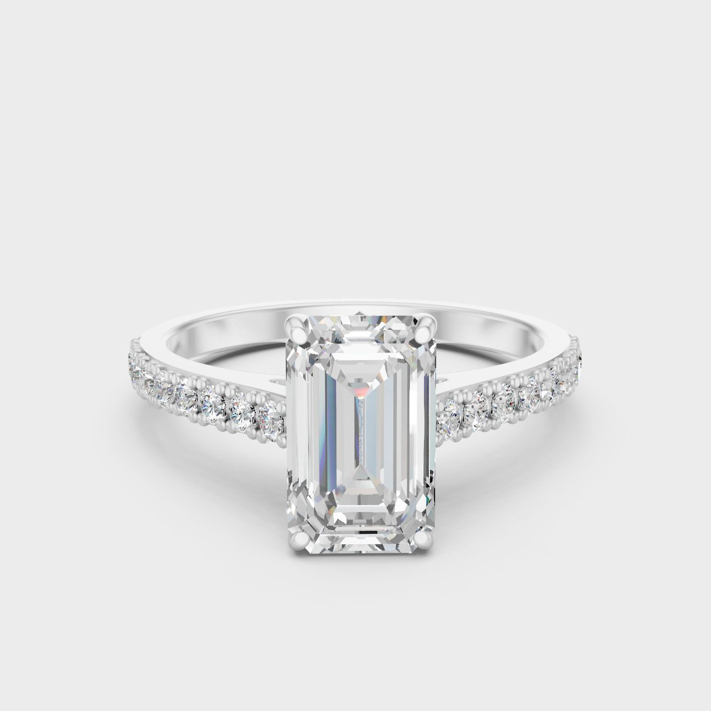 1.62 Ct Emerald & Round Cut Lab Grown Diamond Ring