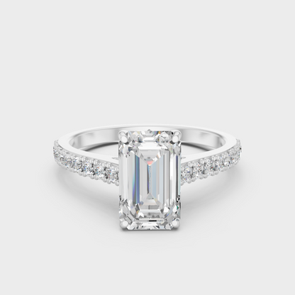 1.62 Ct Emerald & Round Cut Lab Grown Diamond Ring